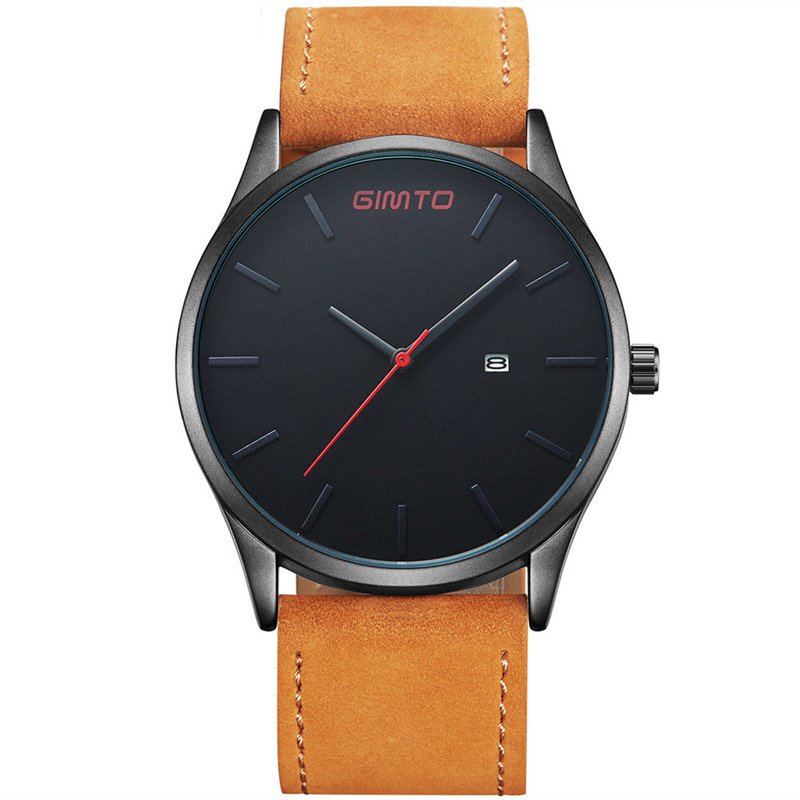GIMTO GM208 Men Watch Luxury Date Display Leather Watch Band Male Quartz Wrist Watch