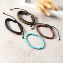 Punk Multilayer Bracelets Adjustable Woven Beads Leather Bracelets for Men