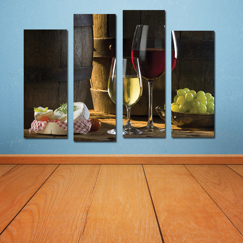 Miico Hand Painted Four Combination Decorative Paintings Red W-ine Wall Art For Home Decoration