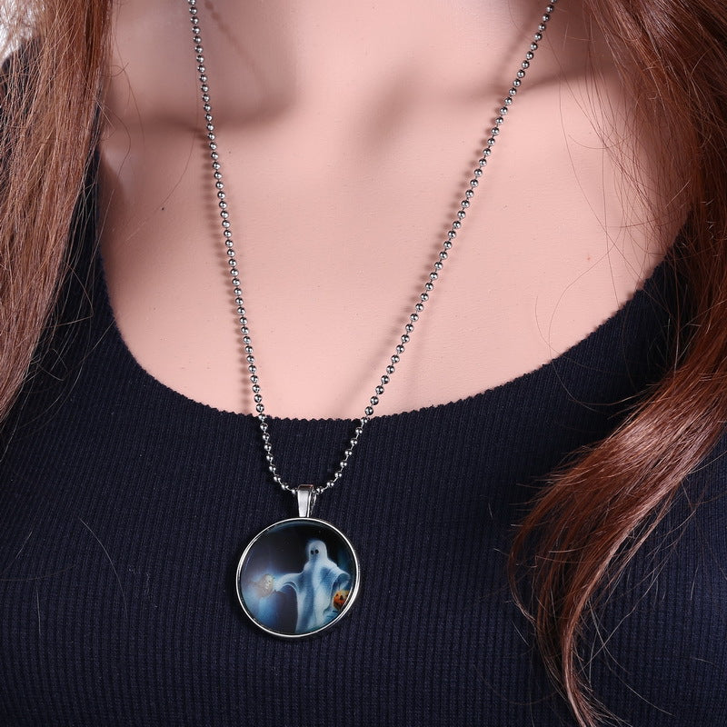 Halloween Jewelry Glowing Black Animal Magic Pendant Stainless Steel Chain Necklace