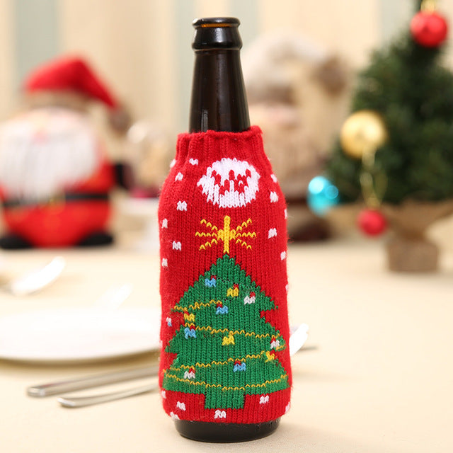New Arrival Beer Cocktail Bottle Decor Cartoon Knitting Bottle Cover Bags Clothes Home Party Dinner