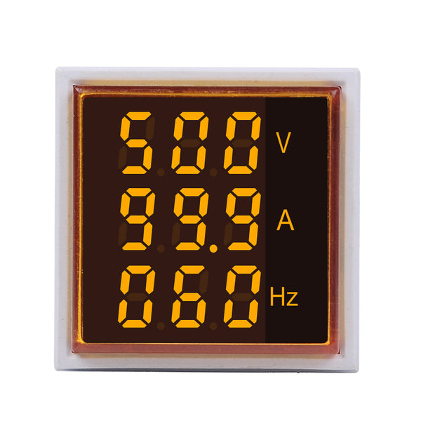 5pcs Geekcreit 3 in 1 AC 60-500V 100A Square Yellow LED Digital Voltmeter Ammeter Hertz Meter Signal Lights Voltage Current Frequency Combo Meter Indicator Tester With Round CT