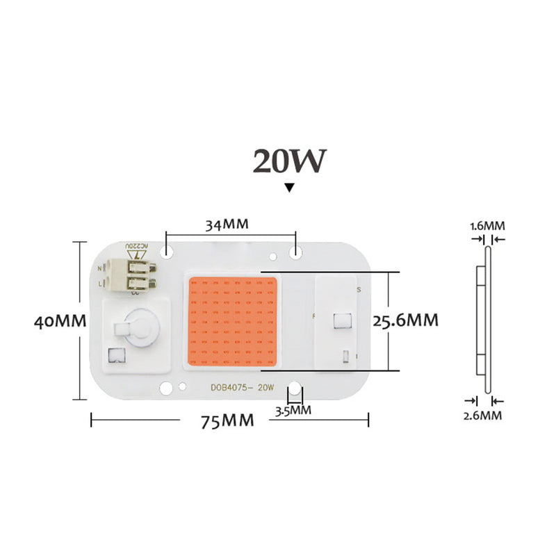 LUSTREON AC220V-240V 20W/30W/50W Full Spectrum 380-840NM COB LED Grow Light Chip with Wire Connector