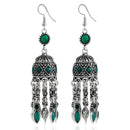Ethnic Silver Earring Tibetan Statement Rhinestones Tassels Vintage Chandelier Ear Drop For Women