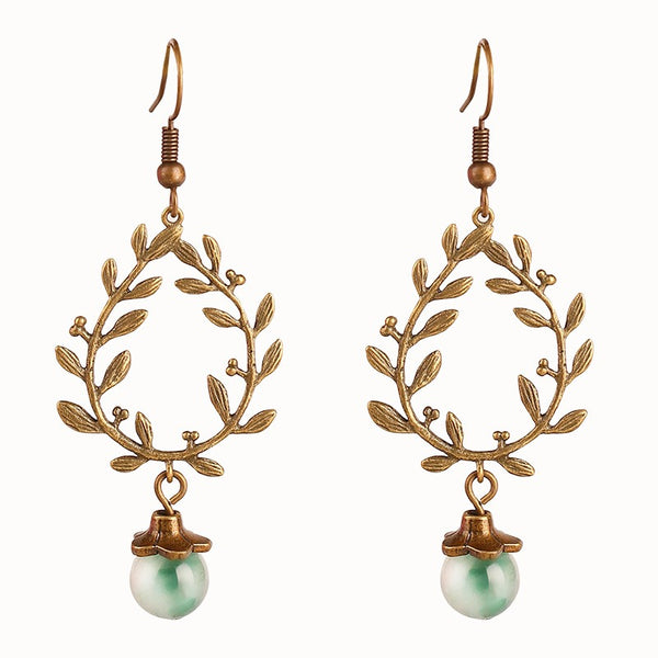 Ethnic Wicker Branches Ear Drop Earrings Quartz Jade Long Style Earring For Women