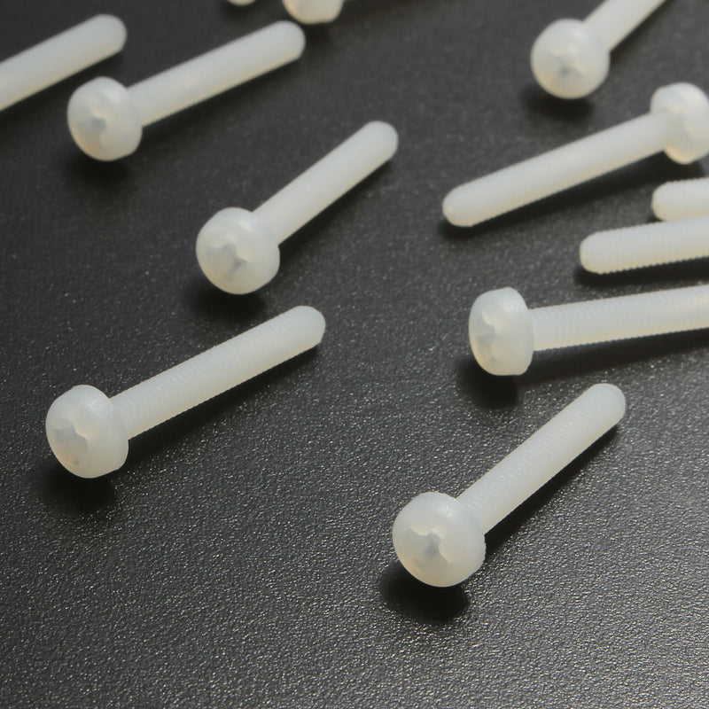Suleve M3NP2 50Pcs M3 White Round Pillips Pan Head Plastic Nylon Screw Bolt 5/6/8/10/12/15/20/25mm Length
