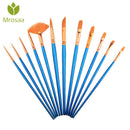 Mrosaa 12Pcs/Set Watercolor Gouache Paint Brushes Different Shape Round Pointed Tip Nylon Hair Painting Brush Set Art Supplies