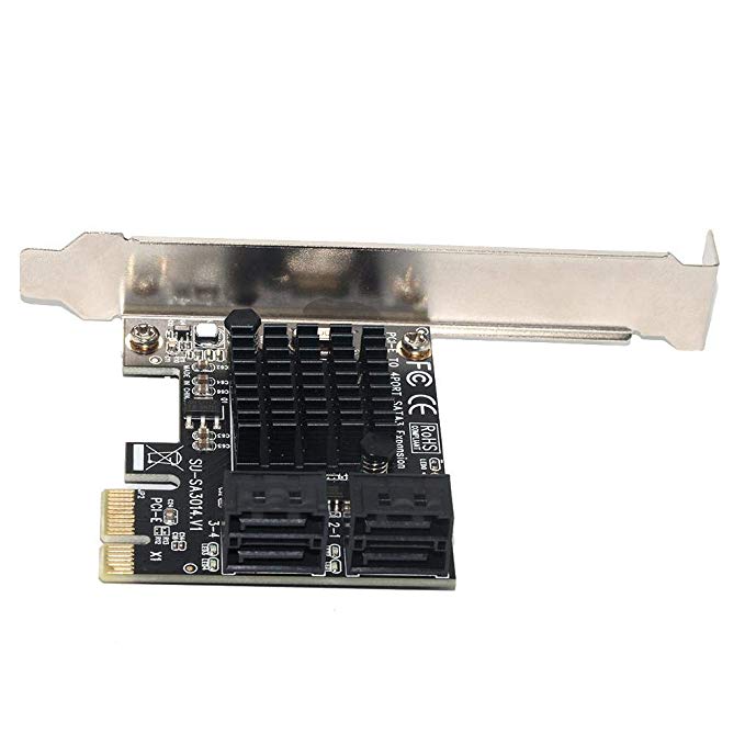 SSU SA3014 PCI-E to 4 Ports SATA 3.0 6Gbps Controller Card with Heat Sink Expansion Adapter Board for Mining BTC