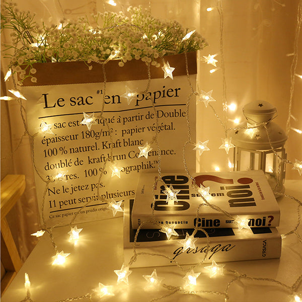 Battery Powered Five-pointed Star LED String Light Christmas Fairy Curtain Light for Home Party Decoration
