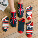 5 Pairs Fashion National Flag Cotton Sock Slippers Breathable Male Non-Slip