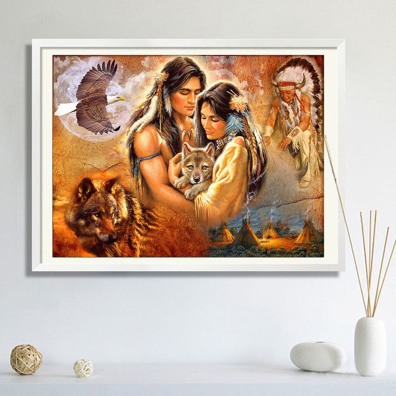 Aboriginal Indian Wolf Hawk 5D Diamond Paintings Embroidery Cross Stitch Home