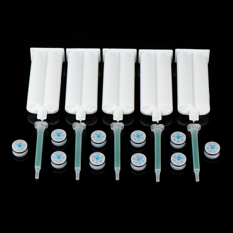 5Pcs/set 50ml 1:1 AB Glue Tube Dual Glue Cartridge Two Component Dispenser Tube with Mixing Tube Mixing Syringe for Industrial Glue Applicator