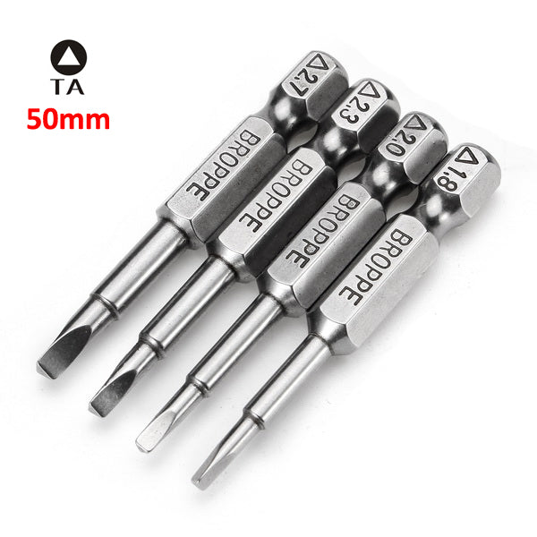Broppe 4pcs 50mm 1.8-2.7 1/4 Inch Hex Shank Magnetic Triangle Screwdriver Bits