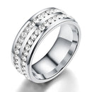 Trendy Stainless Steel Double Rhinestone Finger Ring for Men