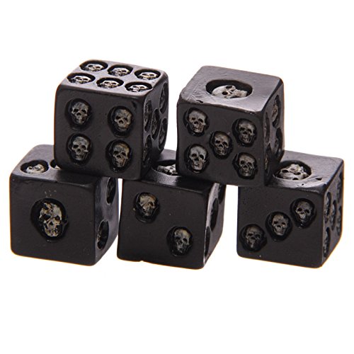 KCASA FS-01 Set Of 5  Black Skull Dice Grinning Skull Deluxe Devil Poker Dice Gothic Gambling