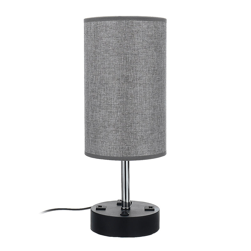 Multifutional Bedside Table Desk Lamp With Dual USB Port Outlet Fabric Shade