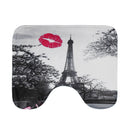 Paris Eiffel Tower Style Waterproof Bathroom Shower Curtain and Pedestal Toilet Seat Lid Bath Mat