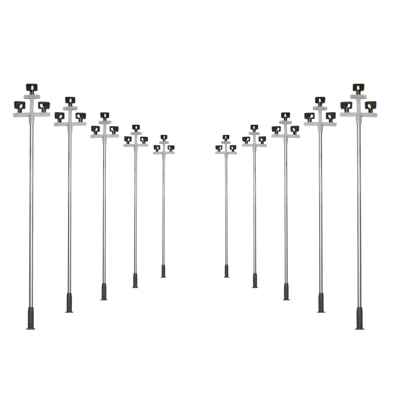 10Pcs Model Railroad Train LED Street Light HO Scale 1:100 Lamps Post 3 Heads