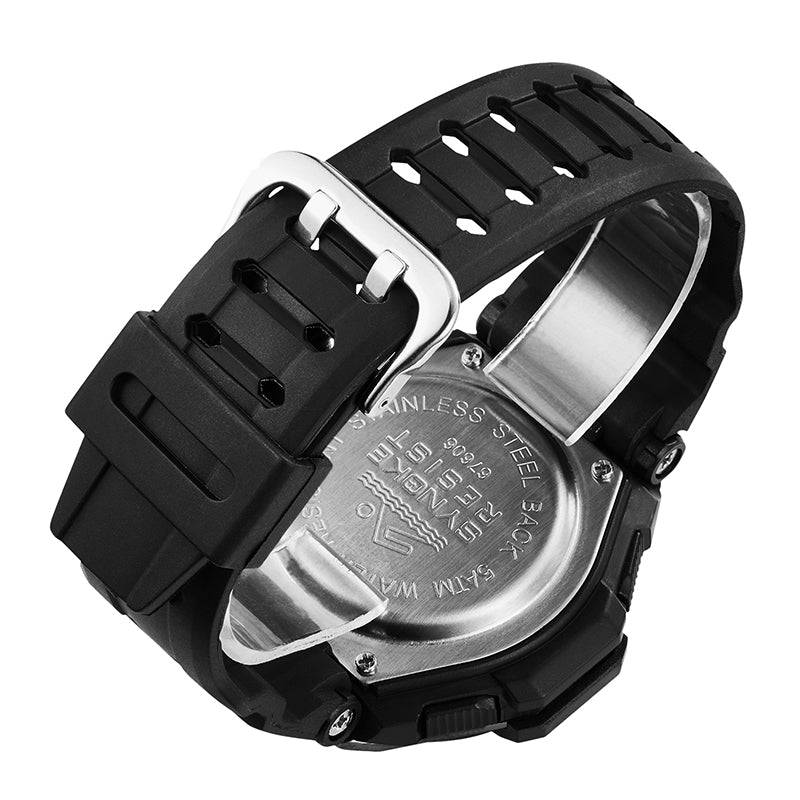 SYNOKE 67606 5ATM Waterproof Men Fashion Luminous Display Stopwatch Watch Dual Display Digital Watch