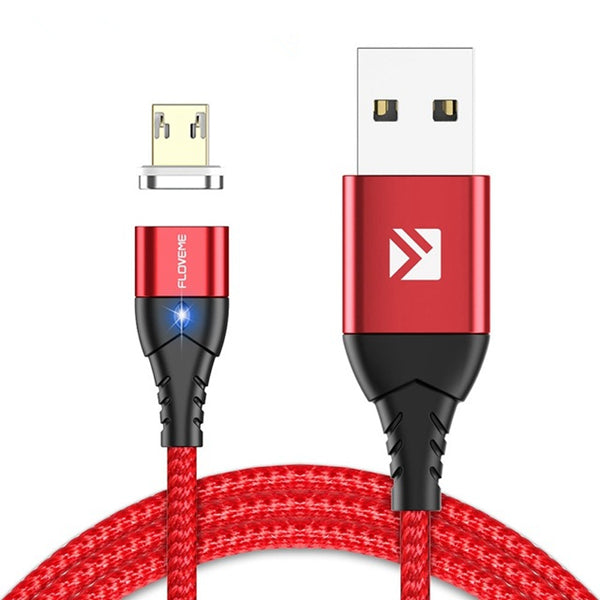 FLOVEME 3A Micro USB LED Magnetic Braided Fast Charging Data Cable 1M For Smartphone iPad Pro Tablet