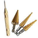 Drillpro 3Pcs 3-12/4-12/4-20mm HSS Titanium Coated Step Drill Bits with Automatic Center Pin Punch
