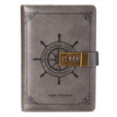B6 Vintage Leather Notebook Rudder Brown Journal Blank Diary Notepad with Password
