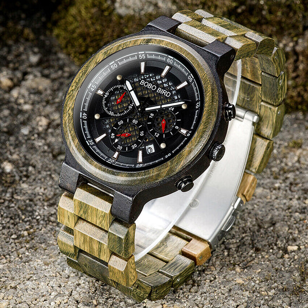 BOBO BIRD NS22 Scratch Proof Watch Face Hand Crafted Real Natural Wood Retro Men Watch Quartz Watch