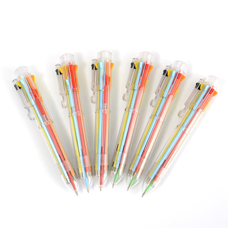 1 x Multicolor Ballpoint Pen Multifunction 8 In 1 Colorful Pressed Ballpoint Pen 0.5mm School Supply