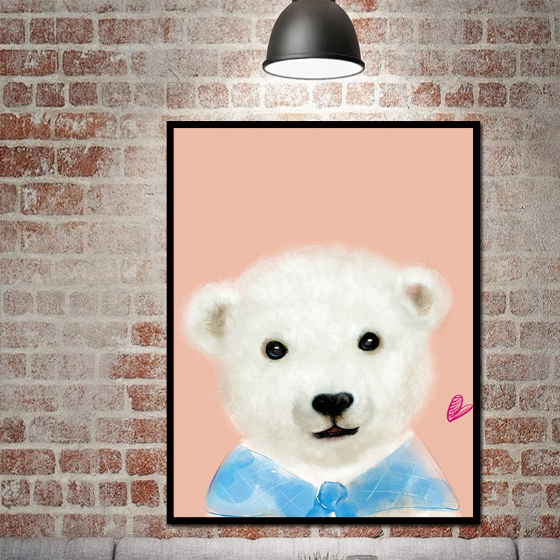 Miico Hand Painted Oil Paintings Cartoon White Bear Paintings Wall Art For Home Decoration