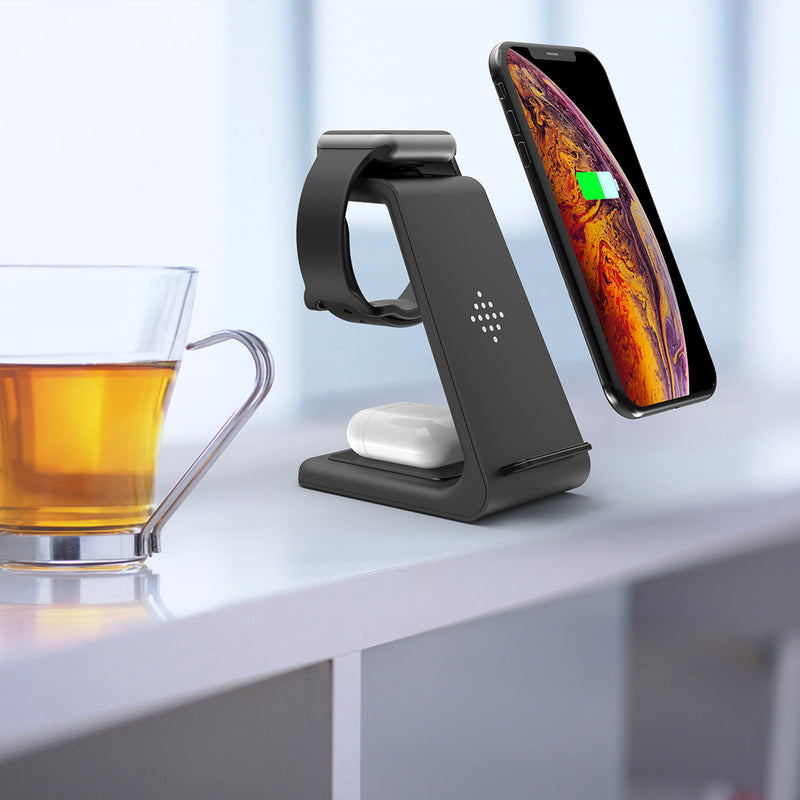 Bakeey QI 10W Fast Charge 3 In 1 Wireless Charger Charger Dock For Samsung Wireless Charge Stand   For Iphone for Apple Watch for Airpods Pro