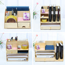 Wooden Desktop Organizer Pen Holder Office Supplies Storage Wooden Desk Organizer Home Office Supply Storage Rack with a Free Mobile Phone Holder