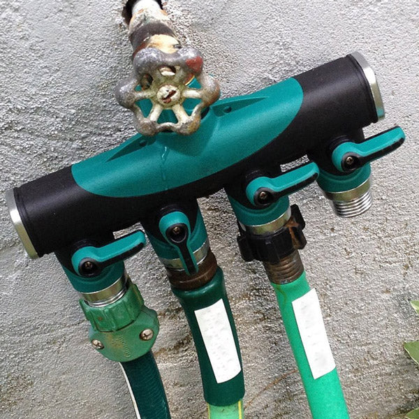 3/4 Inch Garden Hose 4 Way Splitter Water Pipe Faucet Shut Off Valve Connector US Standard Thread