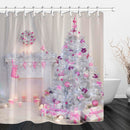 Christmas Tree Interior Xmas Fireplace Pink Decorated Indoors Shower Curtain Bathroom Sets