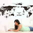 World Map Wall Stickers Removable PVC Map Of The World  Art Decals for Living Room Home Decor