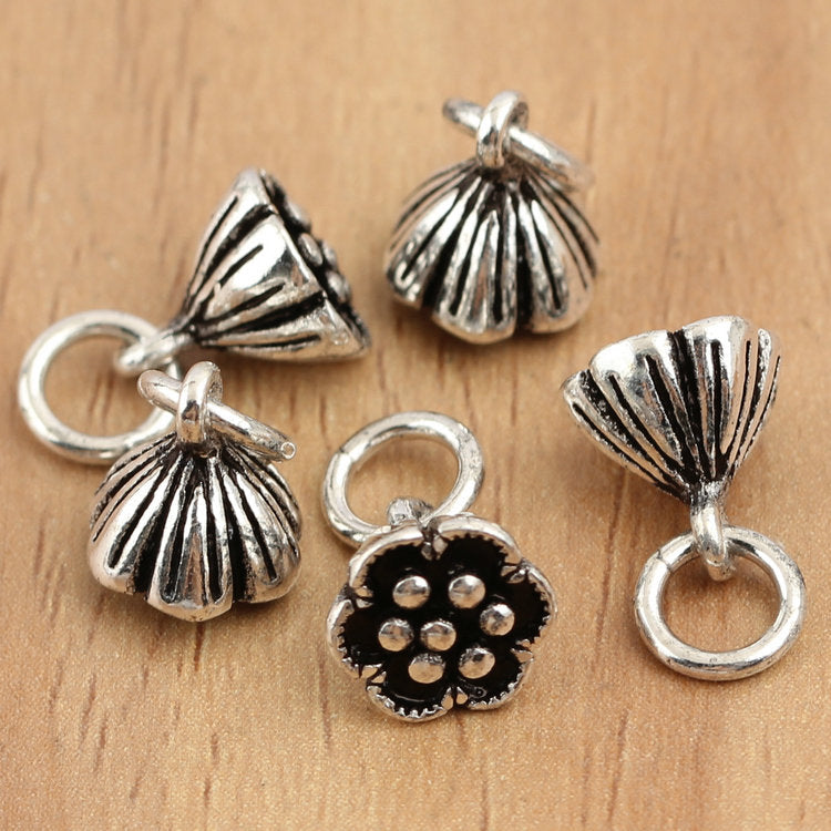S925 5pcs Sterling Silver Lotus Beads Charm DIY Jewelry Settings Accessories