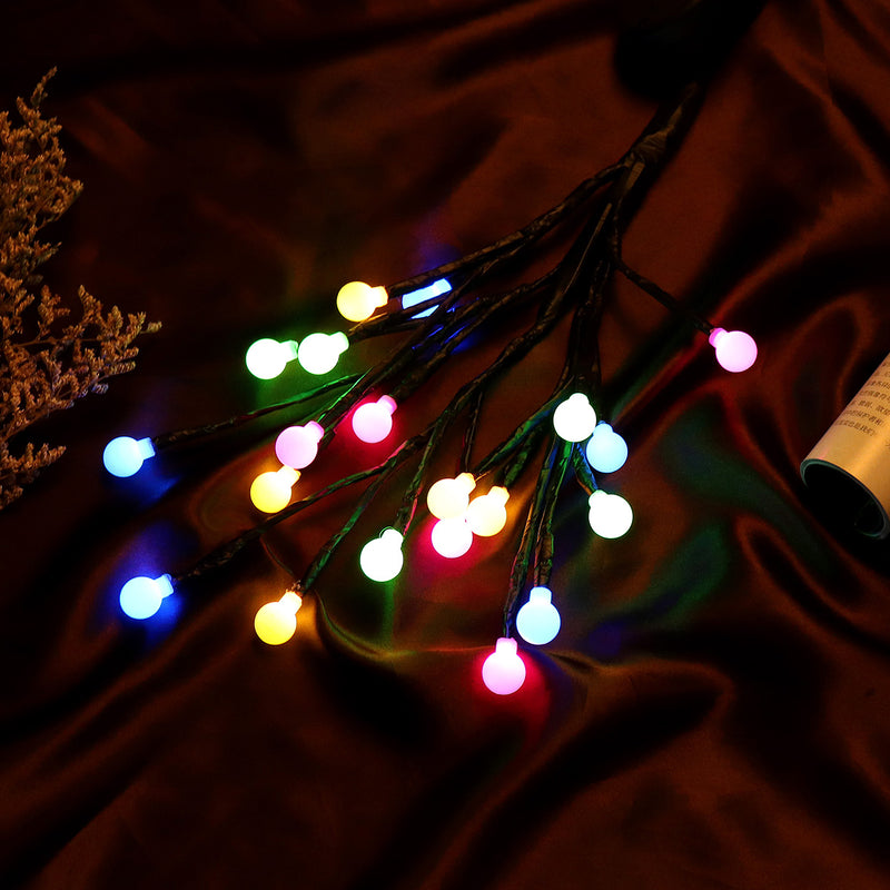 Solar Powered Round Ball Tree Branch Outdoor Waterproof LED String Holiday Light for Patio Decor