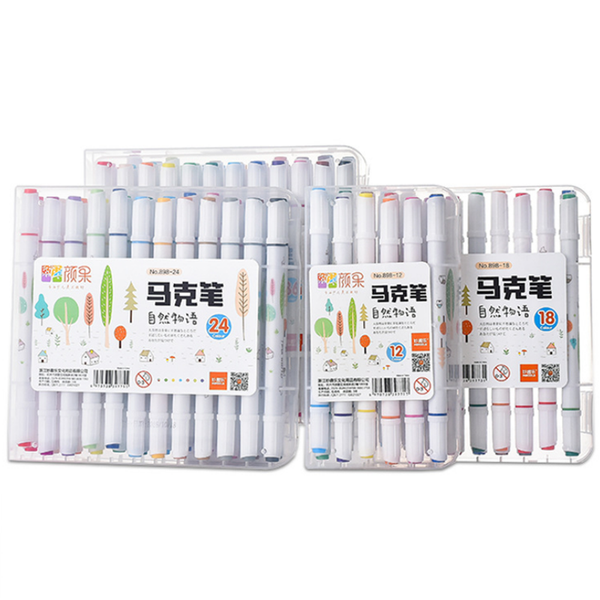 12/18/24/36 Colors Marker Pen Colored Watercolor Brush Pens Double Head Large Capacity Multi-color Oily Marker Pen