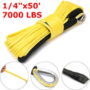 7000 Lbs 50Ft Yellow Synthetic Winch Rope Cable Towing Rope ATV Winch Line 1/4 Inch