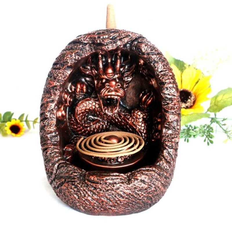 Dragon Backflow Burner Cone Incense Holder Resin Censer Buddhist Ceramic Smoke Burner Holder Buddhist Gift Home Decorations with 1Bag Cones