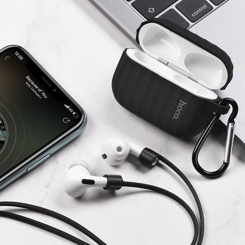 HOCO 3 in 1 Pure Armor Soft Liquid Silicone Shockproof Dust-Proof Earphone Storage Case with Anti-lost Rope and Hook for Apple Airpods 3 Airpods Pro