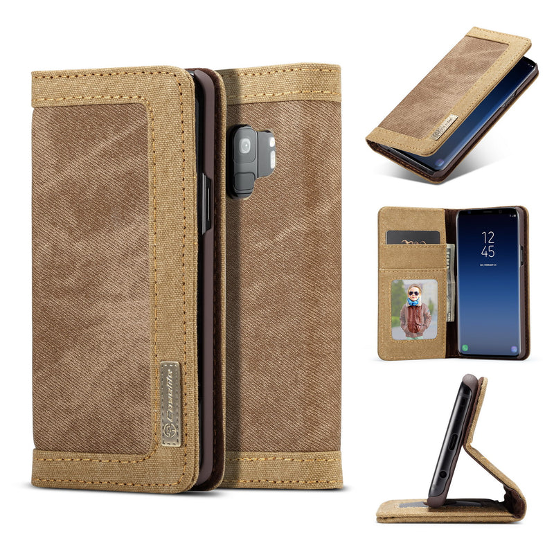 Caseme Canvas Magnetic Flip Bracket Wallet Protective Case For Samsung Galaxy S9