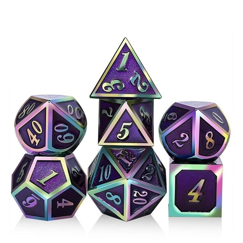 7Pcs/Set Rainbow Edge Metal Dice Set with Bag Board Role Playing Dragons Table Game Bar Party Game Dice Hobbies Toy Gift