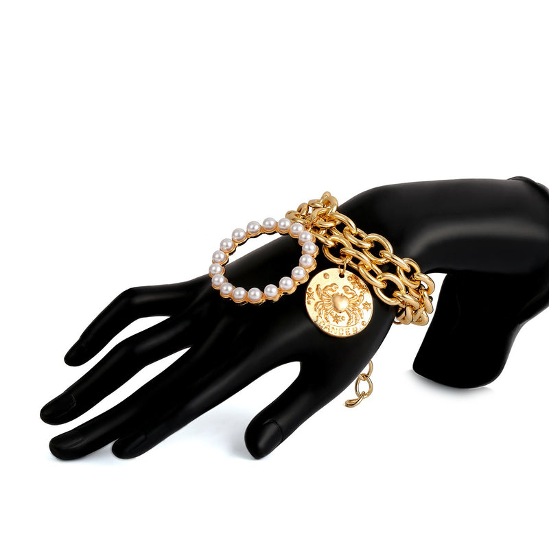 Exaggerated Crab Pearl Bracelet Hallow Metal Chain Bracelet Punk Multi Layer Bracelet For Women