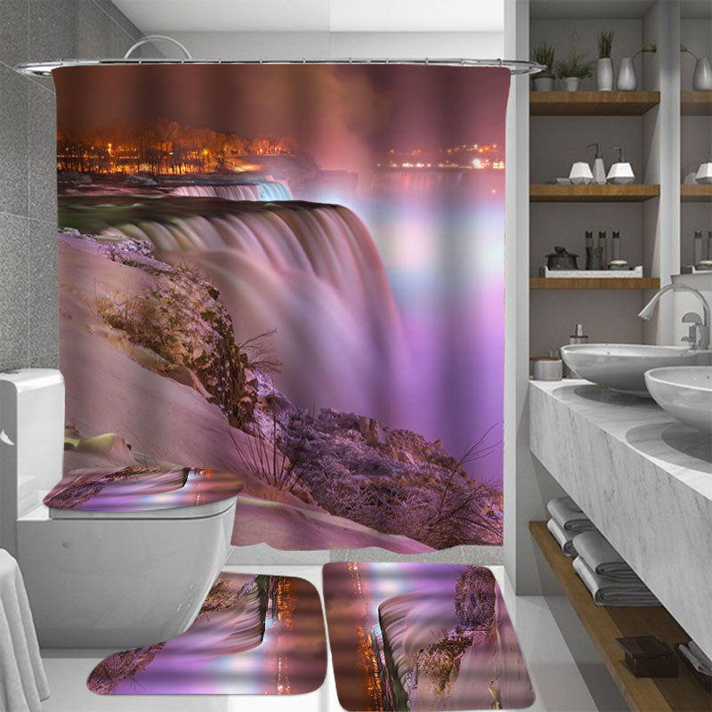 Waterproof Printing Waterproof Bathroom Shower Curtain Toilet Cover Mat Set