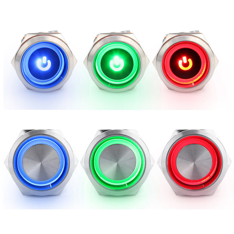 22mm 12V 24V 15A 3000W Metal Latching Switch Angel Halo LED Illuminated Power Switch