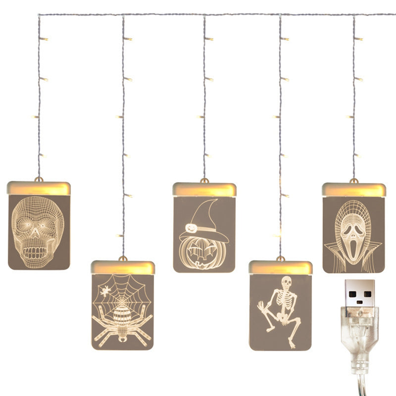 LED USB Halloween Luminous Fairy Curtain String Light Garland Hanging Wall Lamp For Home Party Decor