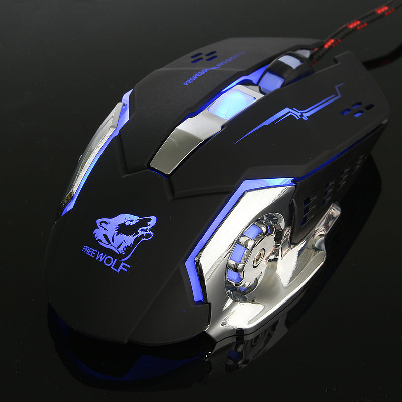 Free Wolf 4000DPI 6 Button LED Optical Gaming Mouse Mechanical Macro Programmable for PC Laptop