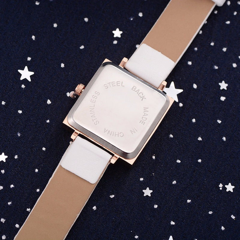 Simple Square Dial PU Leather Strap Women Fashion Ladies Dress Bracelet Quartz Watch