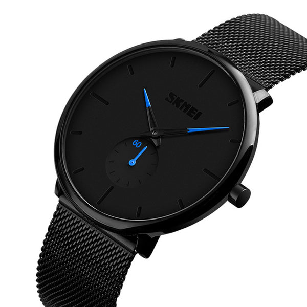 SKMEI 9185 Ultra Thin Simple Casual Style Men Wrist Watch Mesh Stainless Steel Strap Quartz Watch