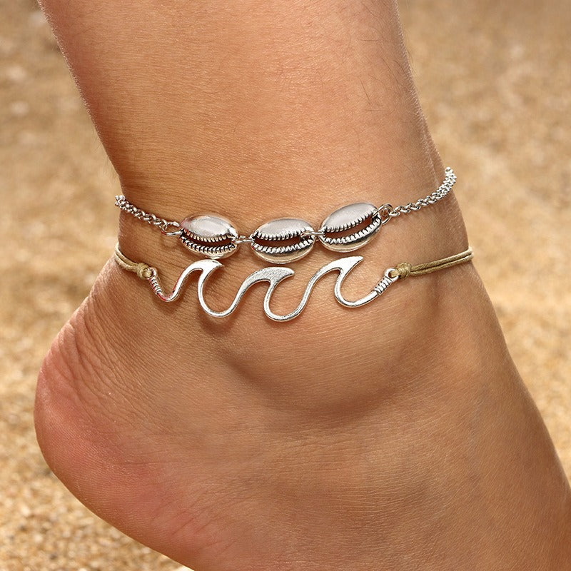 Retro Style Wave Spray Anklet Sliver Alloy Shell Anklets For Women Jewelry